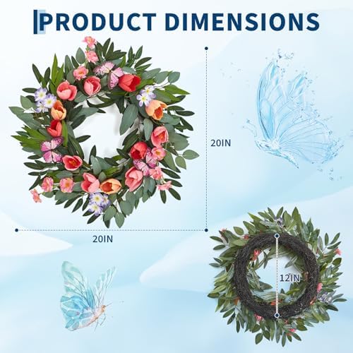 Garvee Spring Wreaths for Front Door, 20 Inch Tulip Wreath - Image 5