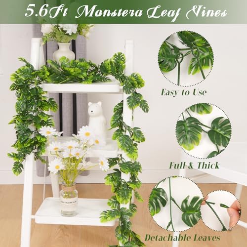 Dolicer 10Pcs Artificial Monstera Leaf Vines 5.6Ft Greenery Garland - Image 4