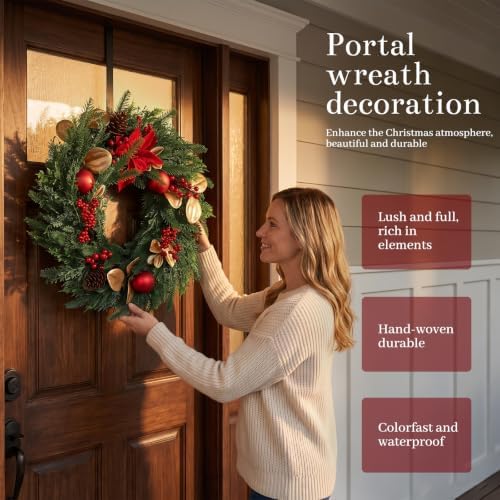 26" Lifelike Touch Artificial Christmas Pine Wreath for Front Door - Image 4