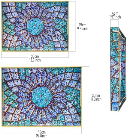 Serving Trays Set of 2, Decorative Plastic Serving Trays with Handles, Party Tray for Food, Coffee Table, Ottoman, Bathroom, and Living Room (Blue Bohemian) - Image 5