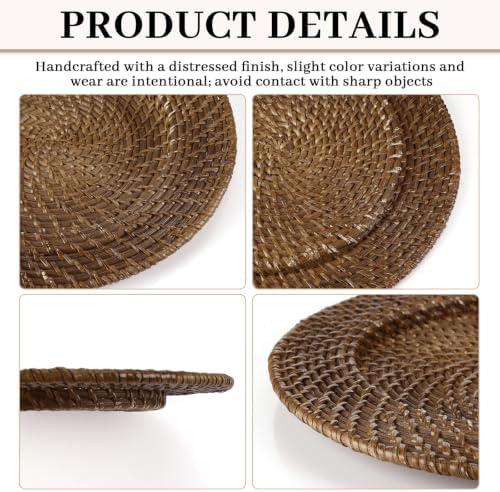 6 Pack 13" Rattan Charger Plate, Brick Brown, Classic - Image 4