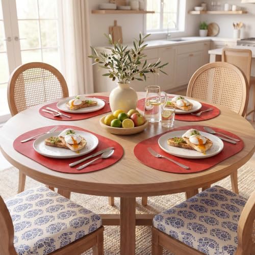 MOSAYT Vinyl Faux Leather Oval Placemats, Set of 6, Red - Image 2