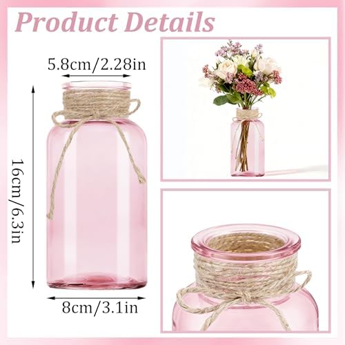 12 Pack Mason Jar Vases for Centerpieces, Pink Glass Flower Vase - Image 2