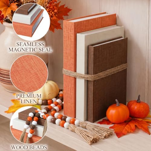 Pinkunn 13 Pcs Fall Decorative Books Linen Faux Books Storage Box Home Set - Image 4