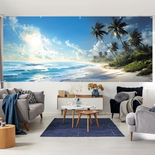 7 * 16FT Summer Garage Door Cover Decorations Sunset Palm Trees Garage Door Banner for Outdoor Indoor Summer Party Photography Backdrop (Summer Beach, 7 * 16 ft) - Image 6