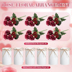 Domensi 6 Sets Wedding Centerpiece for Table Decoration Red Artificial Fake Rose Flower with Metal Vase Faux Silk Rose Bouquet Floral Arrangement for Bridal Shower Home Dining - Image 4