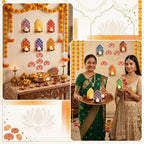 Yookeer 24 Pcs Diwali Decoration Craft Set Wooden Light Holder Lotus Decor Artificial Marigold Flowers Garland for Deepavali Wall DIY Craft Temple Puja Indian Pooja Diwali Wedding Supplies - Image 5