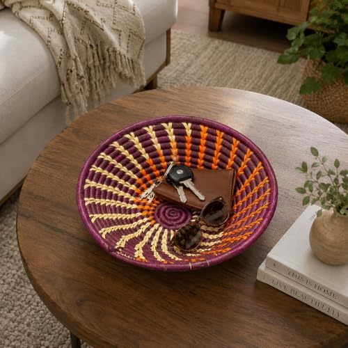Handwoven African Basket Bowl for Fruits Wall Decor 12in diameter - Image 6