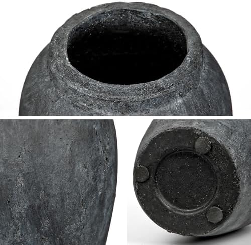 Handcrafted Flower Vase, 10.5" Tall Terracotta Vintage Black Ceramic Vases, Rustic Antique Vase Décor, Wide Mouth, Matte Finish for Home Office Resto Café Décor - Image 6