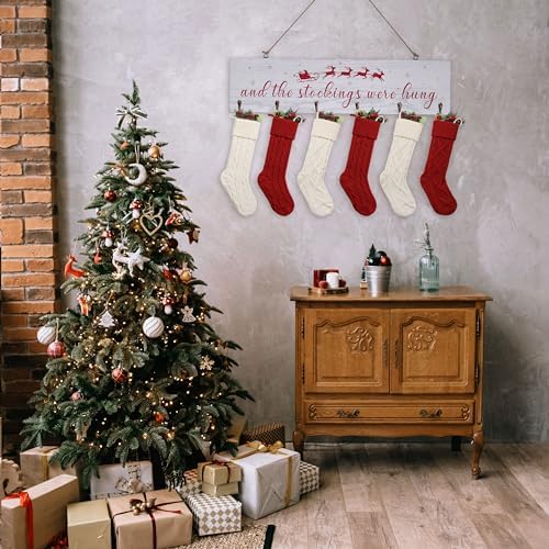 Christmas Stocking Holder, The Stocking were Hung Wood Hanging Sign, Stocking Holder for Wall, Xmas Stocking Holder with 6 Hangers for Fireplace Mantel, 24 inch,White - Image 2