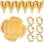 VIJIV 12 Pack Bling Satin Cloth Napkins & Gold Napkin Rings Set of 6 Gold by VIJIV
