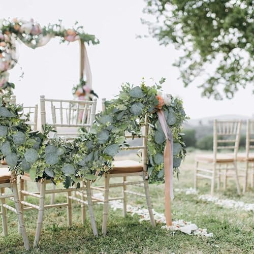 12 Pack Artificial Eucalyptus Garland 6.2 Long Faux Silk Leaf Eucalyptus Leaves Vines Greenery Garland with White Flower All Season for Wedding Arch Indoor Outdoor Wall Decoration - Image 5