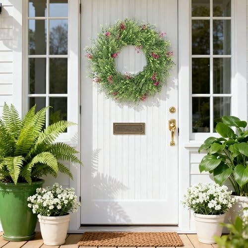 24 Inch Summer Wreaths for Front Door Spring Wreath Outdoor Green Door Wreath for All Seasons Porch Living Room Bedroom Indoor Outdoor Window Wall Farmhouse Home Decoration - Image 4