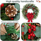 zjlmit Artificial Christmas Wreath 24Inch Christmas Wreaths for Front Door Norfolk Pine Wreath with Eucalyptus Leaves Red Berries Pine Cones Red Bow for Wall Indoor Outdoor Winter Xmas Decoration - Image 5