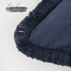 Foindtower Decorative Linen Fringe Throw Pillow Covers 24×24 Inch,Navy Blue - Image 3