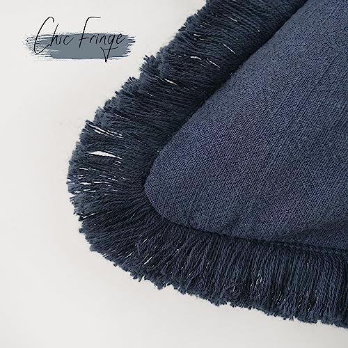 Foindtower Decorative Linen Fringe Throw Pillow Covers 22×22 Inch,Navy Blue - Image 3