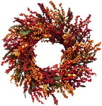 22 Inch Lighted Fall Berry Wreath with Timer Red and Orange Berries by Unknown