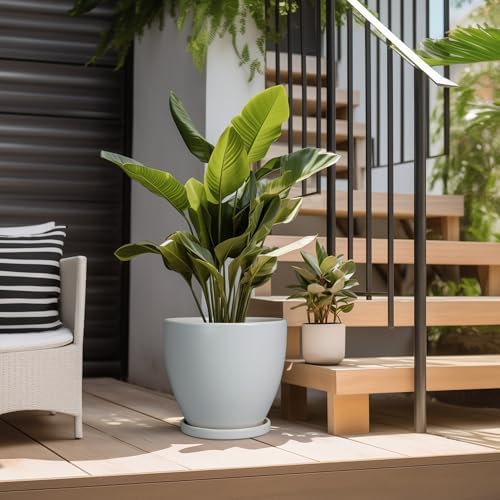 10 Inch Planter - Ceramic Pots for Plants, Planters with Drainage Hole and Tray, Modern Flower Pots Indoor, Home Living Room Patio Porch Garden Office Decor, Gray - Image 5