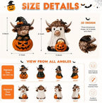 Karenhi 2 Pcs Halloween Highland Cows Figurines Resin, Pumpkin Decor - Image 3