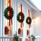 Roowest 6 Pack 12'' Christmas Window Wreaths Decorations & Red Velvet Bow - Image 3