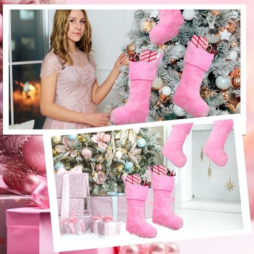 12 Pcs Christmas Stocking 18" Plush,Pink - Image 4