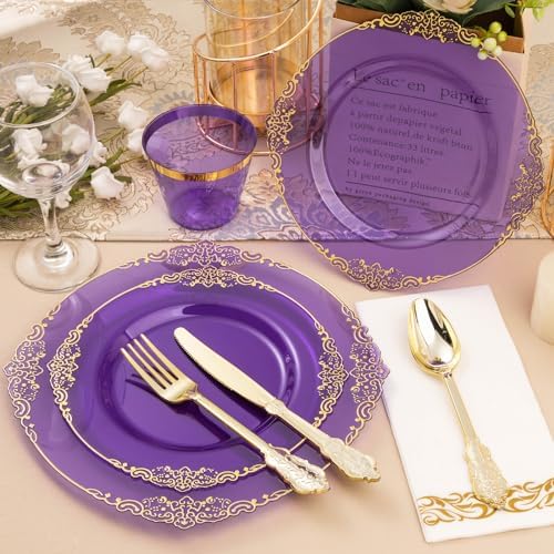 Bestluck 350PCS Clear Purple Plastic Plates for 50 Guests - Image 5