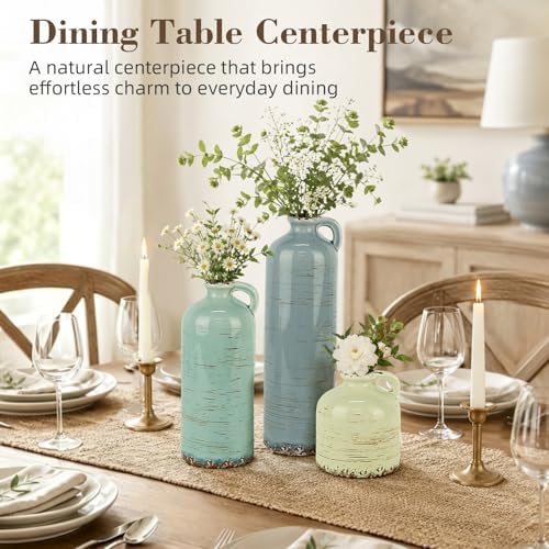 TBWIND Ceramic Vases Set of 3, Rustic Farmhouse Flower Vases Home Decor - Image 5