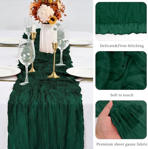 20 Pack Emerald Green Table Runner 10Ft Cheesecloth Table Runner Boho Gauze Cheese Cloth Table Runners Romantic Long Sheer Fabric Table Runners for Wedding Party Bridal Shower - Image 5