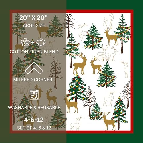 FINGERCRAFT Cloth Napkins Set of 12 Cotton Linen, 20x20 Inch, Jingle - Image 6