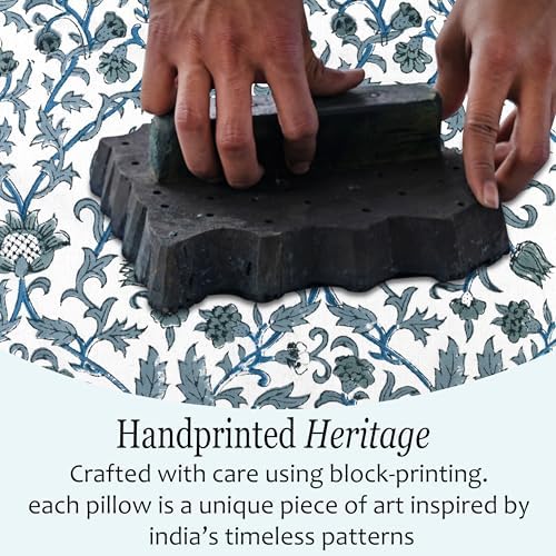 CPC Ocean Vine Hand Block Print 100% Cotton Ruffle Throw Pillow Cover 24x24 inch with Hidden Zipper Decorative for Couch, Bed, Sofa, Farmhouse, Cottagecore Decor Gift Christmas Fall Thanksgiving - Image 3