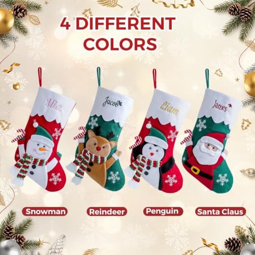 Personalized Christmas Stockings with Embroidered Name & Monogram,Custom Embroidered Christmas Stocking,Santa,Snowman & Reindeer Stocking for Family & Fireplace Holiday Decor(5 Pack) - Image 6