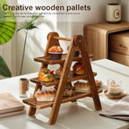 2PCS Wood 3 Tier Serving Tray Three Tiered Cupcake Stand, Rectangle Serving Platter Wooden Farmhouse Tiered Tray, Party Serving Brown Decorative Tray Decor - Image 2