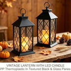 2-Pack 13.5" Vintage Candle Lantern with LED Pillar Candle (Black, 6hr Timer) - IP44 Waterproof Battery Powered Decorative Light - Outdoor Patio Hanging Lantern Decorative Tabletop Light - Image 2