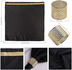 VIJIV 12 Pack Cloth Napkins and Gold Napkin Rings Set of 6, 17x17 Bling Trim Satin Cocktail Napkins Cloth Washable Personalized Dinner Napkins for Wedding Party Holiday Decorative - Image 4