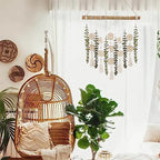 Boho Wall Decor Artificial Eucalyptus Bathroom Decor Fake Eucalyptus Plants Greenery Leaves with Wooden Bead Garland on Stick Rustic Farmhouse Home Decorations for Bedroom Living room Nursery Kitchen - Image 2