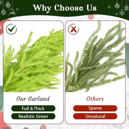 9FT Soft Touch Artificial Norfolk Pine Christmas Garland with Timer Lights - Image 6