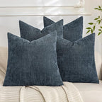 Set of 4 Soft Textured Decorative Throw Pillow Covers 20x20 Inch Cozy Farmhouse Cushion Cover Square Accent Pillow Cases for Bed Couch Sofa Living Room, Grey Blue by Cozoomy