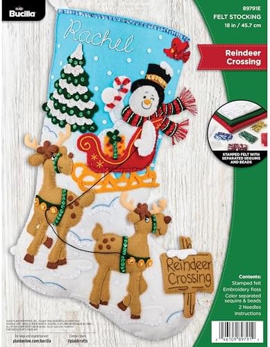 Bucilla Felt Applique 18" Stocking Making Kit, Reindeer Crossing, Perfect for DIY Arts and Crafts by Bucilla