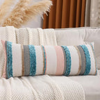 Coastal Lumbar Throw Pillow Cover 14x36 Boho Decor Turquoise Blue by Tosleo
