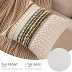 Boho Chenille Tufted Couch Throw Pillow Covers 18x18 Inch Set of 2 Farmhouse Striped Decorative Pillow Covers Accent Neutral Pillowcase Dark Green Cushion Cover for Living Room Sofa Bed - Image 4