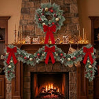 22 Inch Christmas Wreath for Front Door, Artificial Frosted Wreath with Red & Gold Ornaments, Berries & Snowy Holly Leaves, Elegant Holiday Decoration for Home Indoor Outdoor - Image 3