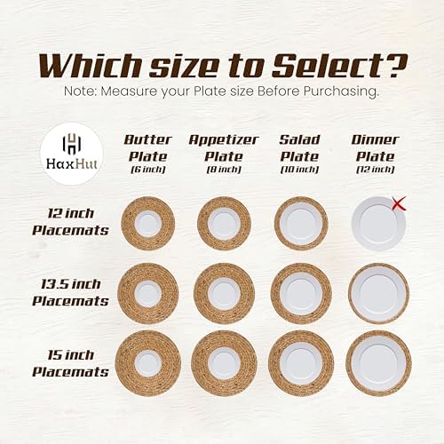 Round Woven Placemats Set of 6, Wicker Placemats for Dinner Plates | 15 Inch Natural Rattan Boho Style Braided Place Mats, Non-Slip, Heat Resistant, Dining Table Chargers with Bag for Storage - Image 2