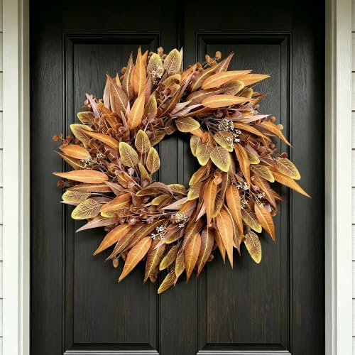 26" Artificial Fall Wreath, Front Door, Seeded Autumn Decor - Image 5