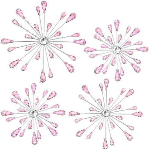Hicarer 4 Pcs Starburst Wall Decor, Bling Metal Wall Art, Pink - Image 2