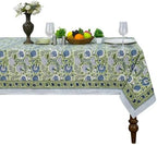 Home Spun & Crafts 48x102 Inches Rectangle Hand Block Print Tablecloth, 100% Cotton, Blue Green Floral Table Cloths Washable, Traditional Indian for Dining Outdoor Thanksgiving Halloween Christmas by HomeSpunCrafts