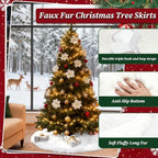 36 Inch White Faux Fur Christmas Tree Skirt Plush Xmas Tree Base Cover - Image 2