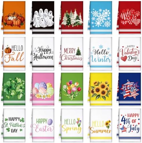 FuWeave Classic 20 Pcs Seasonal Holiday Kitchen Hand Towels Set by FuWeave