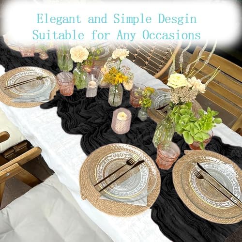 16 Pack Black Cheesecloth Table Runner 20 x 120 inch Gauze Table Runners 10 FT Long,Semi Sheer Boho Cheese Cloth Fabric Table Runner Bulk for Wedding,Party,Baby Shower,Bridal Shower Decoration - Image 4
