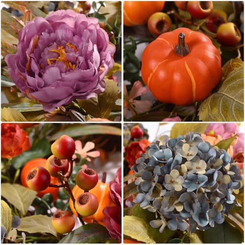26" Fall Wreaths for Front Door, Peony Hydrangea Pumpkins Wreath - Image 6