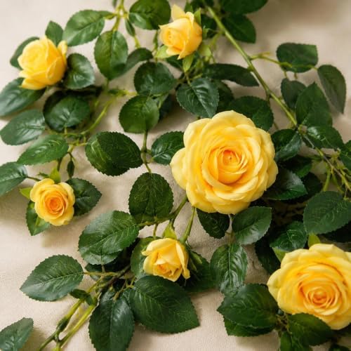 71in Artificial Rose Vine Silk Flower Garland Wedding Garden Decor(Yellow) - Image 3